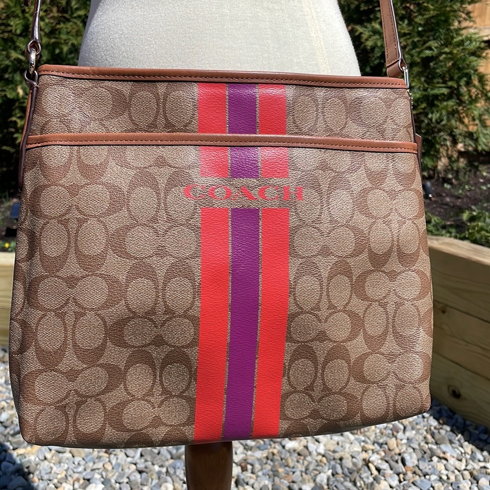 COACH (NEW) Varsity Stripe File Bag in Signature Coated Canvas (F38402) - Picture 2 of 10